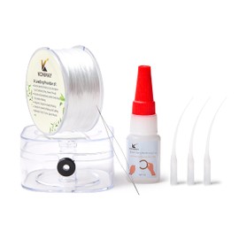 KONMAY 0.8mm Flat Elastic String Bracelet Making Kit-Includes 1 Roll Clear Stretchy Beading Cord, Clear Bracelet Glue for Elastic Knot Fixing Drip, Beading Needles