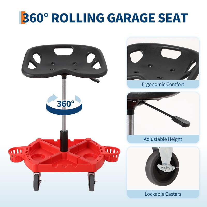 Rolling Mechanic Stool, 300 LBS Capacity, 19''-25'' Height Adjustable Shop