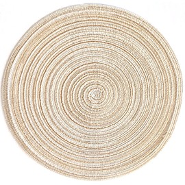 ADIDO EVA Round Placemats Set of 6 Heat Resistant Braided Place Mats 11.8 inch for Kitchen Table Beige