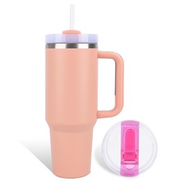 Chthen 40 oz Tumbler with Handle And Straw, Quencher ProTour Flip Straw Tumbler 100% Leak-Proof, Tumbler with Lid And Straw, 1 Tumbler 2 Lids Multi-Purpose (Light pink, 40Ounce)