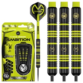 Winmau Michael Van Gerwen MvG Ambition - Juego de Dardos de Punta de Acero (24 g) con vuelos MvG y Ejes de Nailon (Tallos)