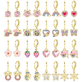 Besteel 16 Pairs Hypoallergenic Earrings for Girls Women Surgical Steel Dangle Huggie Hoop Earrings Set Small Cute Drop Round Leverback Earrings Pack for Sensitive Ears Gold