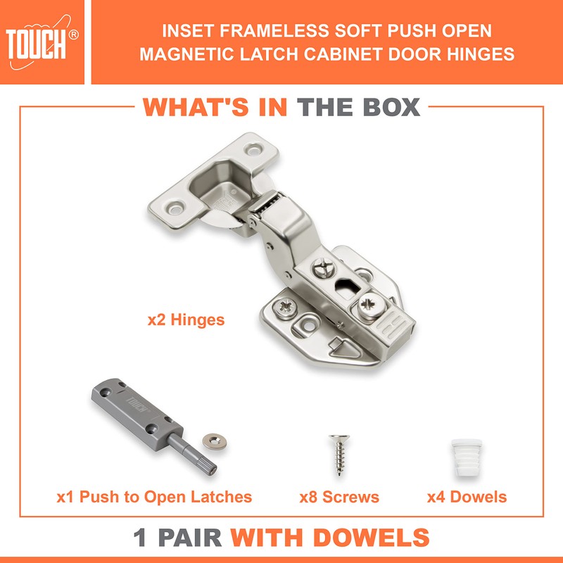 TOUCH Cabinet Hinges (1 Pair, 2 PCS) Inset Soft Push