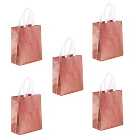 Aoktorkit 5Pcs Rose Gold Gift Bags, Reusable Glossy Grocery Bags, Non-Woven Reusable Shopping Tote Bags-20x10x25cm