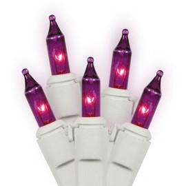 Vickerman W5W0506 50Lt Mini Light Set with White wire, End connecting, Lamp Lock, 5.5" Spacing, 23' Long & PBH, Purple