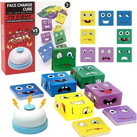 Cube Game Wooden Expressions Toy The Puzzle Building Cubes Funny Faces, Magic Cube Face Pattern Building Blocks Jigsaw Puzzle Uzzler Game for Kids, Wooden Puzzle Montessori Toy