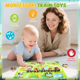 Magnetic Wooden Train Set with Farm Animals and Play Mat: Montessori Educational Toys for Toddlers 1 2 3 4 Year Old Boys Girls Perfect Toddler Toy Gift for Birthday Christmas (train)