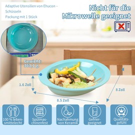 Ehucon Non-Slip Adaptive Scoop Plate with Extra Wall, Leak-proof Melamine Bowl for Elderly/Disabled/Hand Tremors for Self-Feeding (Bowl-1 Piece)