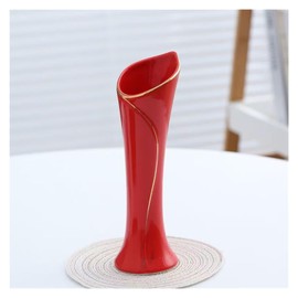 KFKAA Red Vase 9.5" Tall Ceramic Flower Vase Vase with Gold Border for Dining Table Living Room Home Dector