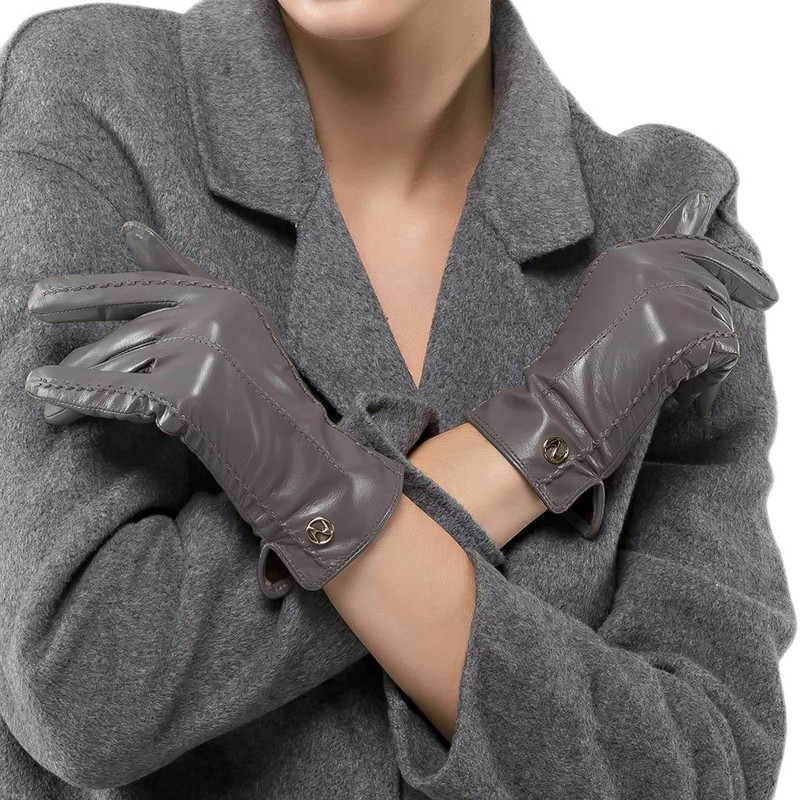 Nappaglo Ladies’ Short Leather Gloves, Winter, Smartphone-Compatible, Handmade, Work, Driving,