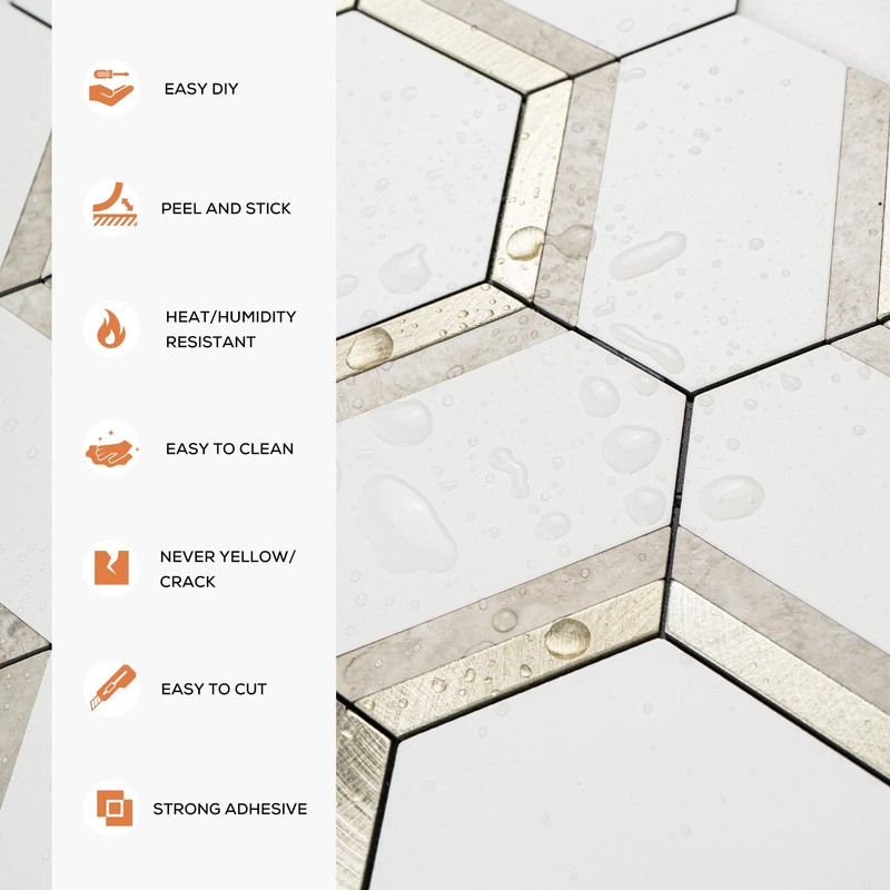 STICKGOO 10 Sheets Peel and Stick Backsplash, White PVC Mixed