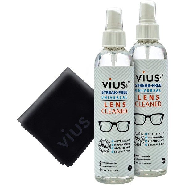 Lens Cleaner – vius Premium Lens Cleaner Spray for Eyeglasses, Cameras, and Other Lenses - Gently Cleans Fingerprints, Dust, Oil (8oz 2-Pack)