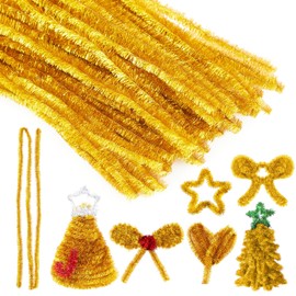 Seenelling 36 Pcs 40 Inch Christmas Large Pipe Cleaners Glitter Craft Pipe Cleaners Bulk Fuzzy Sticks for Holiday DIY Art and Craft Projects Home Decoration(Gold)