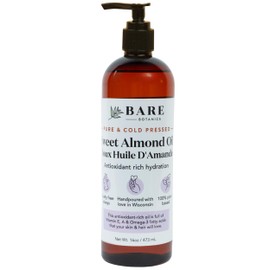 BARE BOTANICS Aceite Corporal De Almendras Dulces 100 Puro, 473 Ml(16 Oz)- Prensado En Frío Y Natural Para Hidratación Completa - Aceite Portador...  