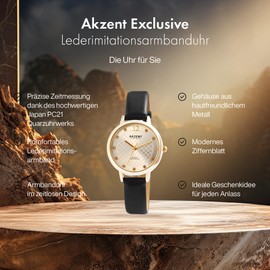 Akzent Exclusive 1900232 Women's Imitation Leather Watch with Pin Buckle Analogue Quartz, Black/Gold, Strap.