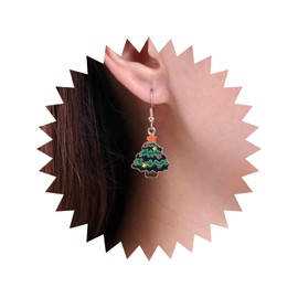 Cimenexe Vintage Enamel Christmas Tree Dangle Earrings Green Santa Tree Drop Earrings Retro Christmas Hook Earrings Christmas Earrings Jewelry for Women and Girls Gifts