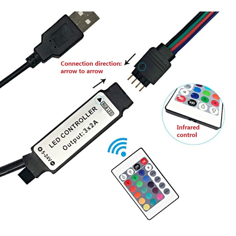 MASUNN 24 Button USB LED Controller with Remote Control for