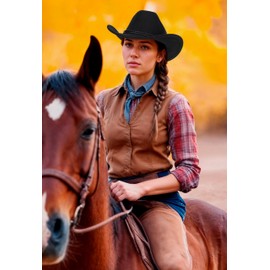 Western Cowboy Hat for Men Women Classic Fedora Hat with Buckle Belt (Size:M-L)