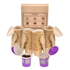 Delibru Unbleached K Cup Filters With Lid for Reusable Coffee Pods - Pack of 300 - Keurig Coffee Filters for K Cup - Natural and Compostable