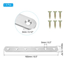 PATIKIL Stainless Steel Corner Braces 6.5 x 0.75 Inch,4 Pieces L Bracket Joint Right Angle Support Bracket L Shaped Corner Fasteners with Screws for Shelves, Silver