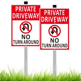 2 Pack No Turn Around Driveway Sign - 14x10 Inch Heavy Duty Aluminum Private Driveway Signs with Long Stakes, Rust-Proof Weather Resistant Outdoor Yard Signs (Red)