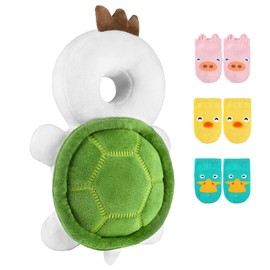 Mounting UP Baby Toddler Walker Head Protector Backpack Adjustable Wear Head Protection Safety Pad Backpack with 3 Pairs Socks for Baby Toddler & Walker Walking & Crawling Cute Tortoise WG WZ S4 CA