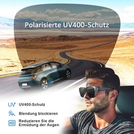 TINHAO Polarisierte Überbrillen Sonnenbrille für Herren, UV-Schutz trendige Quadratische Sonnenbrille zum Fahren und Reiten(Grau,Schwarz)