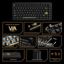 Womier ERA75 75% Wireless Mechanical Keyboard with VIA/QMK, Knob Full Aluminum Custom Keyboard, Pre-lubed POM Switches RGB Creamy Gaming Key Board, 3-Mode Gasket Hot Swappable, Black