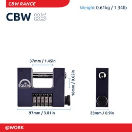 Squire Heavy Duty Padlock (CBW85) - Toughest Rotating Shackle - 5 Wheel Combination Block Padlock - Alloy Steel for Corrosion Resistance - Weatherproof Lock for Home, School & Shed (Blue, 85 mm)