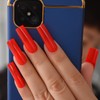 Bright Red Solid Color Press On Nails Extra Long Square