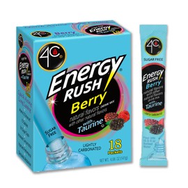 4C Energy Rush Stix, Berry 6 Pack, 18 Count, Single Serve Water Flavoring Packets, Sugar Free with Taurine, On the Go Bundle