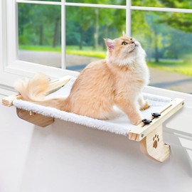 AMOSIJOY AMOSIJOY Cat Sill Window Perch Sturdy Cat Hammock Window Seat with Wood & Metal Frame for Large Cats, Easy to Adjust Cat Bed for Windowsill, Bedside, Drawer and Cabinet