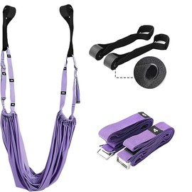 Aerial yoga rope, Backbend Training Belt with Door Anchor,Adjustable Height Leg Stretcher Waist Back Stretch Band for Dance Aerial Yoga Ballet Leg Stretching Exercise (purple)