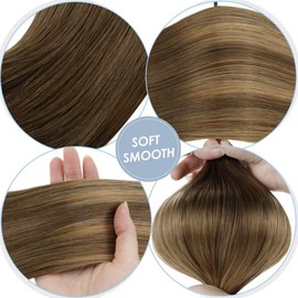 LaaVoo Clip in Hair Extensions Real Human Hair Balayage Brown to Light Brown Mix Blonde Ombre Hair Extensions Clip in Human Hair Double Weft 16" 7pcs 120G