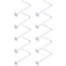 WildVibe 20g Clear Nose Ring Retainer Bioflex L Shape Nose Rings Studs - Plastic Retainers Flat Top Clear Nose Studs 20 Gauge (0.8mm) 10pcs