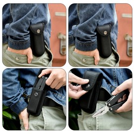 1 Pc Black Nylon Pocket Knife Holder, Folding Knife and Folding Pliers Sheath with Snap Closure & Belt Loop, Vertical/Horizontal Knife Case for Belt for Outdoor and Daily Use