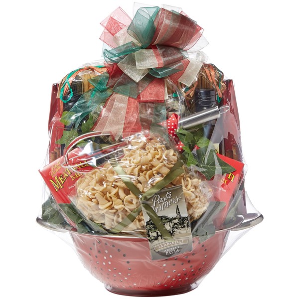 A Taste Of Italy - Italian Gift Basket with Pastas, Sauce and Meatball Mixes, Italian Pasta Salad Kit, Delux Colander and More, 10 Pounds (Large)