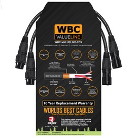 WBC-VALUELINE-2CS (22 AWG) - 2 Units - 6 Inch–Low-Capacitance Shielded Balanced Flexible Microphone, Active-Speaker & Interconnect Cables with Neutrik-Rean IP65 Rated Gold XLR Connectors