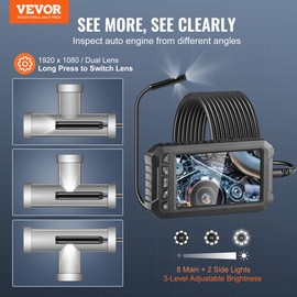 VEVOR Endoscope Camera with Lights Triple Lens Borescope 16.4FT Cable 5" Screen - 16.4 ft / 5 m