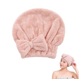QUANTALY Towel Cap, Hair Drying Towel, Adult Hair Turban, Bowknot, Soft, Absorbent, Quick Drying, Lightweight (Pink)