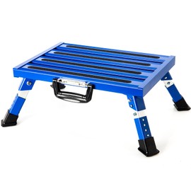 Homeon Wheels RV Step Stool, Aluminum Folding Platform Step with Non-Slip Rubber Feet, More Stable Supports Up to 1,500lbs Safety RV Steps (Blue Fluorescent)