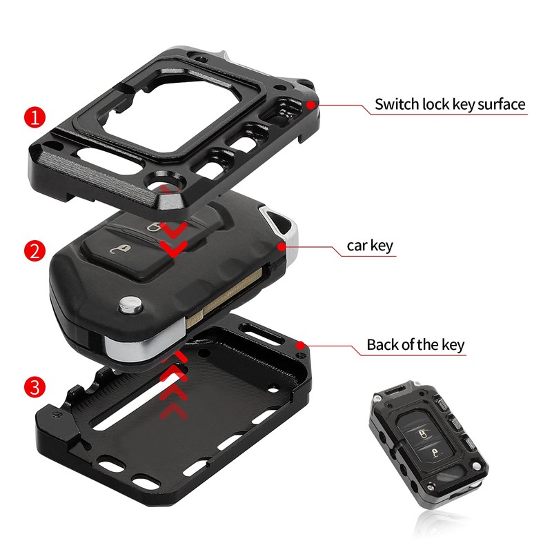 JeCar Key Fob Cover Key Case for 2018-2024 Jeep Wrangler