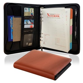 Carpeta con Cierre, A5 Carpeta de Portafolios, Diseño con Cremallera para Evitar Caídas,100 Hojas de Papel Gratuitas, Superficie de Cuero para Mayor Comodidad, Adecuado para Empresarios(Marrón)