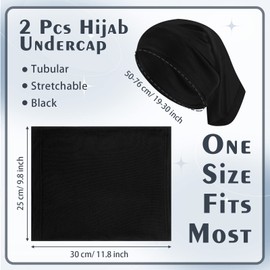 Boyiee Pack of 2 Hijab Headscarves Hijab Tube Elastic Hijab Underscarves Breathable Hijab Caps for Women, black
