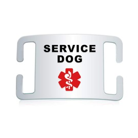 Service Dog ID Tag- Fits on Dog Collar, Harness or Vest Strap– Quiet and Silent Stainless-Steel Medical Service Dog Tag with Enamel– 3 Sizes for Small, Medium or Large Dogs (Small- 5/8 Inch Collars)