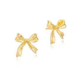 HANLI Gold Studs Earrings for Women - 14K Gold Plated Bow Stud Earrings for Women Tiny Ribbon Stud Earrings Coquette Bow Knot Earrings for Women Trendy Jewelry
