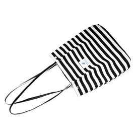 Corduroy Tote Bag Cute Tote Bags for Women Shoulder Bag with Inner Pocket for Work Beach Travel and Shopping Grocery (Black and White Stripes)
