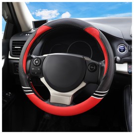 15 Inch Car Steering Wheel Cover with Anti-Slip Lining,Cute & Stylish Car Wheel Cover for All Seasons,PVC Leather Accessories Interior (Red)