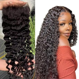 Burmese Curly 5x5 HD Lace Closure, 0.095mm Swiss Lace, Pre-plucked Hairline with Baby Hair, Deep Parting, Raw Hair, 3c4a Curly, 16 Inch, Black