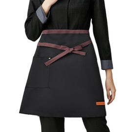 Waist Apron Unisex, Short Pinny Apron with Pocket, Waterproof Kitchen HAlf A-pron, HAlf Waist Work APron for Waiter Waitress, Catering Serving HALF Apron, Chef Barista Bartender Barber A pron (Black)